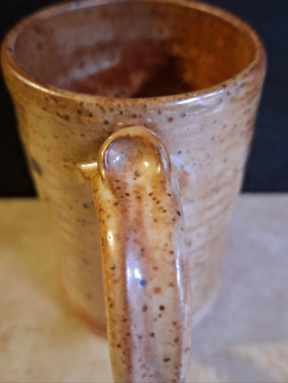 Signed Vintage Goofy Face Mug Handmade Pottery Stoneware Brown Glaze Ceramic